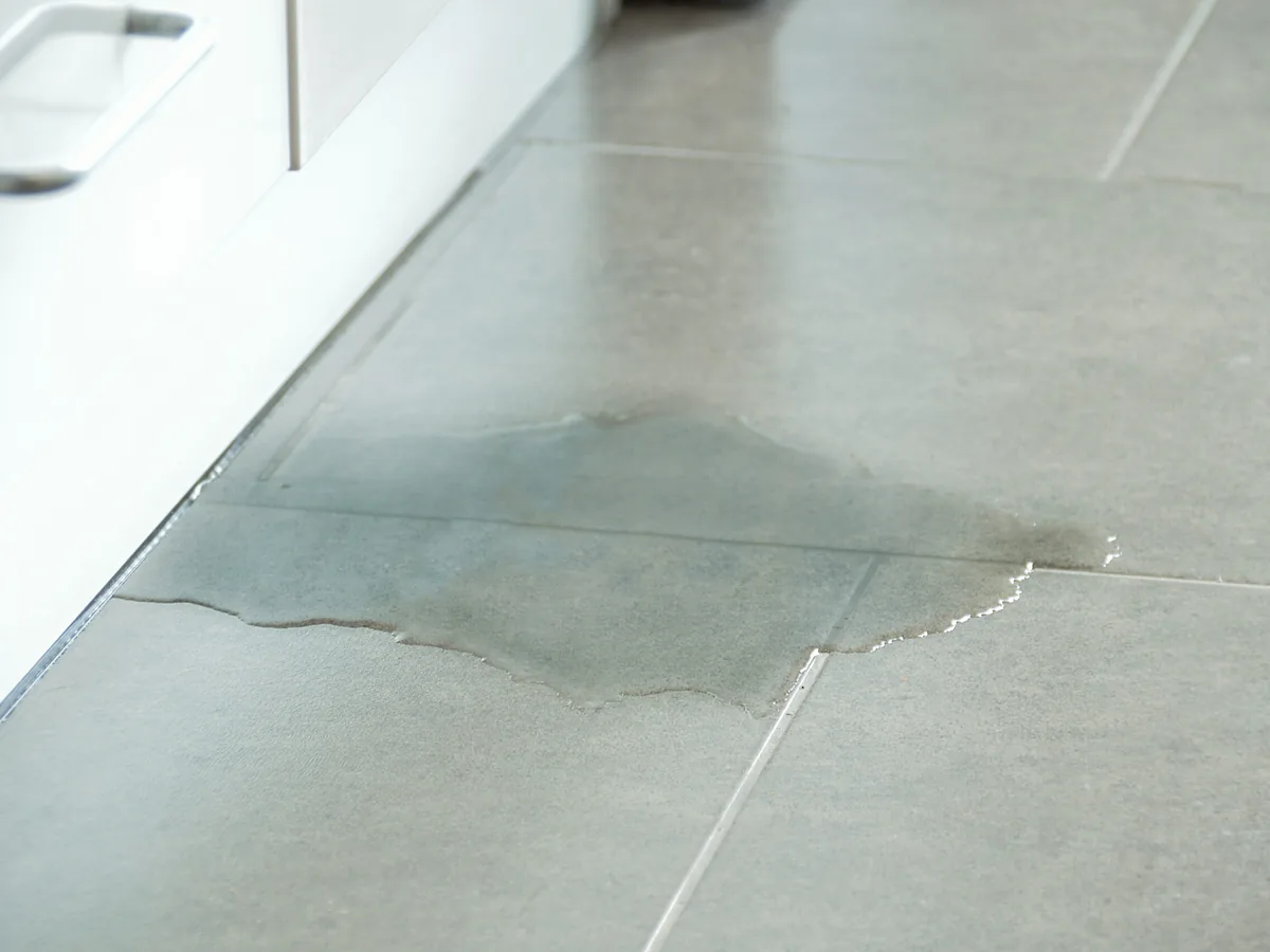 Water spreading across a floor from a plumbing leak